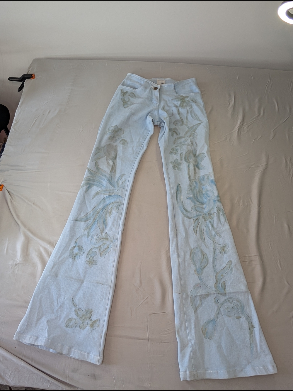 Women's Light Blue Floral Wide-Leg Jeans